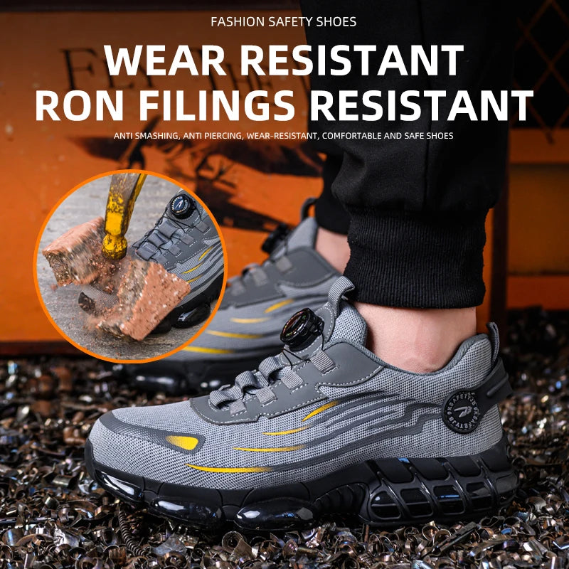 Men Breathable Lace Free Anti Puncture Safety Shoes Soft Sole