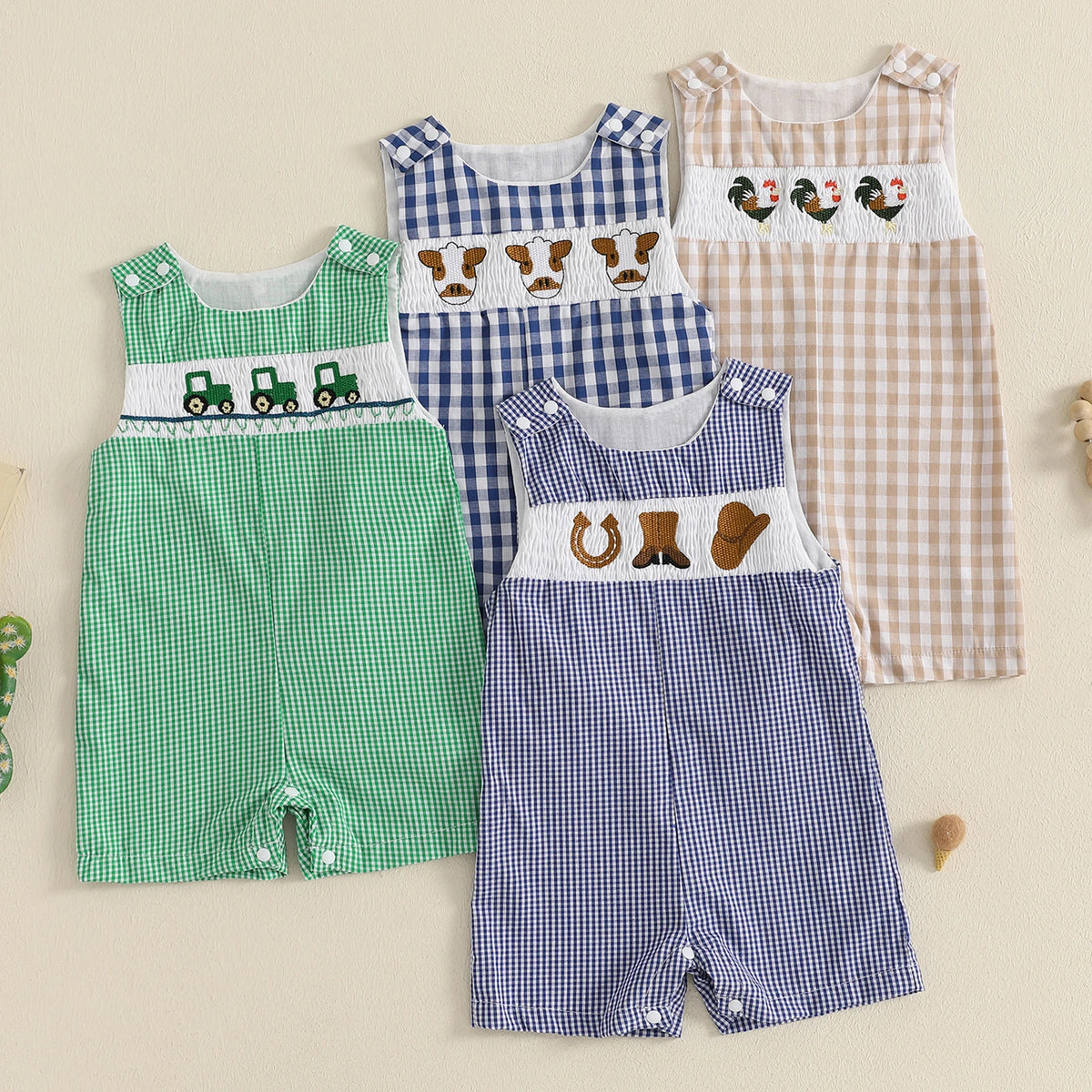 Cotton Polyester Baby Romper With Embroidery And Buttons