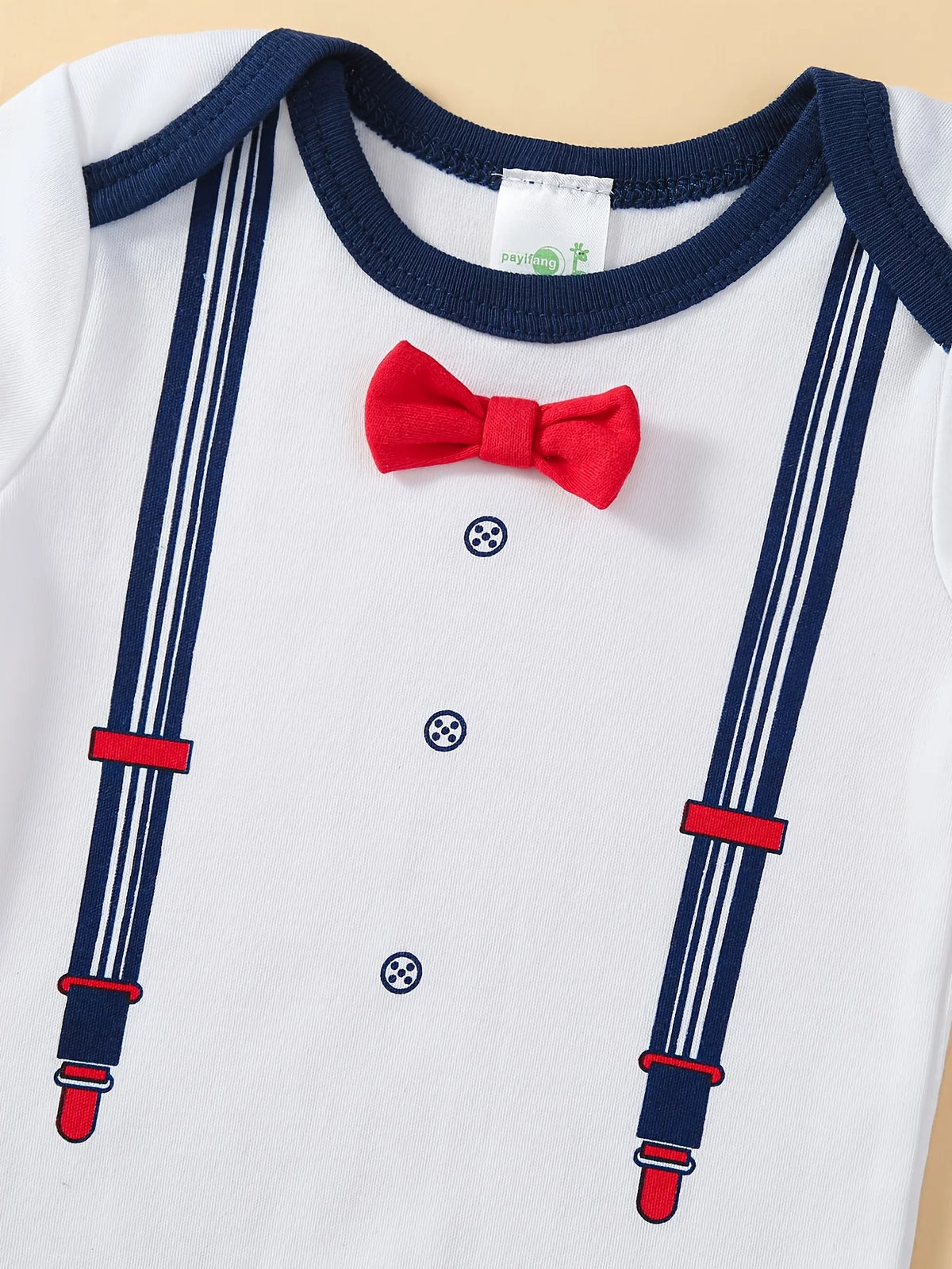 Baby Boys Cotton Short Sleeve Romper Set With Bow Tie