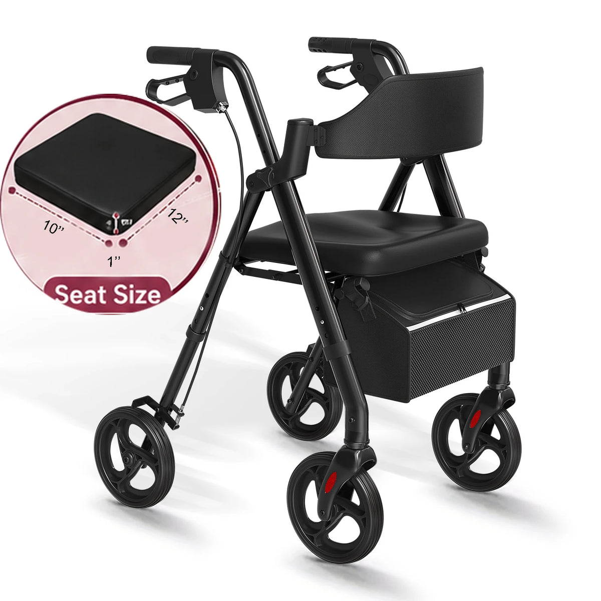 Maidesite Foldable Steel Rollator Walker With Seat For Seniors