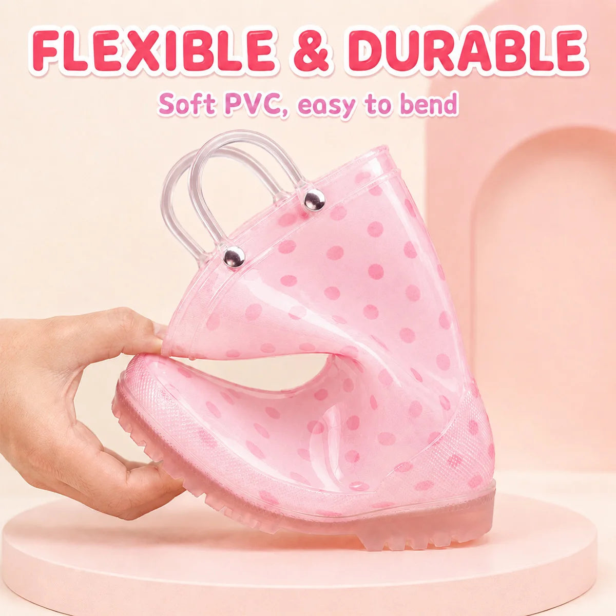 Girls Waterproof Rain Boots With Pull Handles For Outdoor Adventure