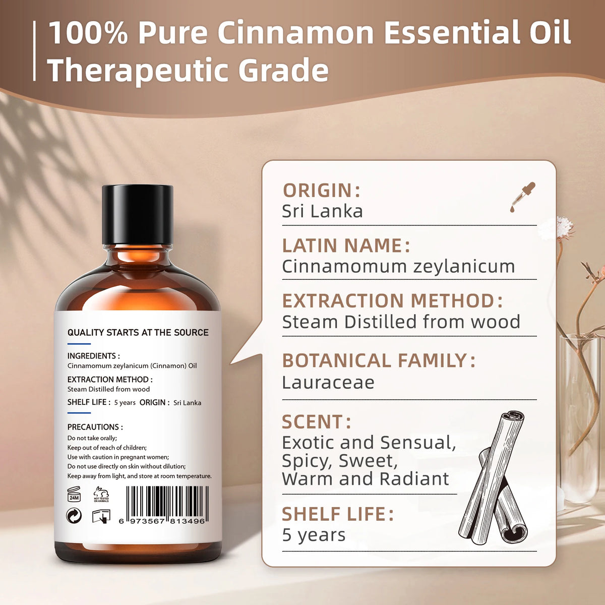 Hiqili Cinnamon Bark Essential Oil Pure Aromatherapy For Massage Care