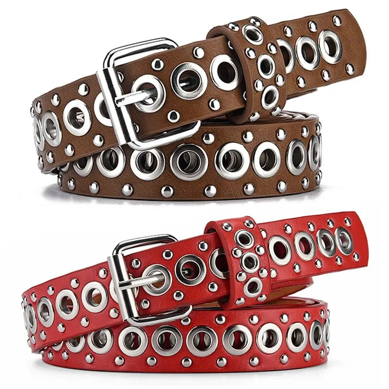 Womens Rivet Thin Belt With Needle Buckle Fashionable Y2K Style