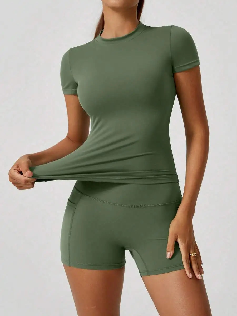 Women's Seamless High Waist Tummy Control Yoga Shorts Set