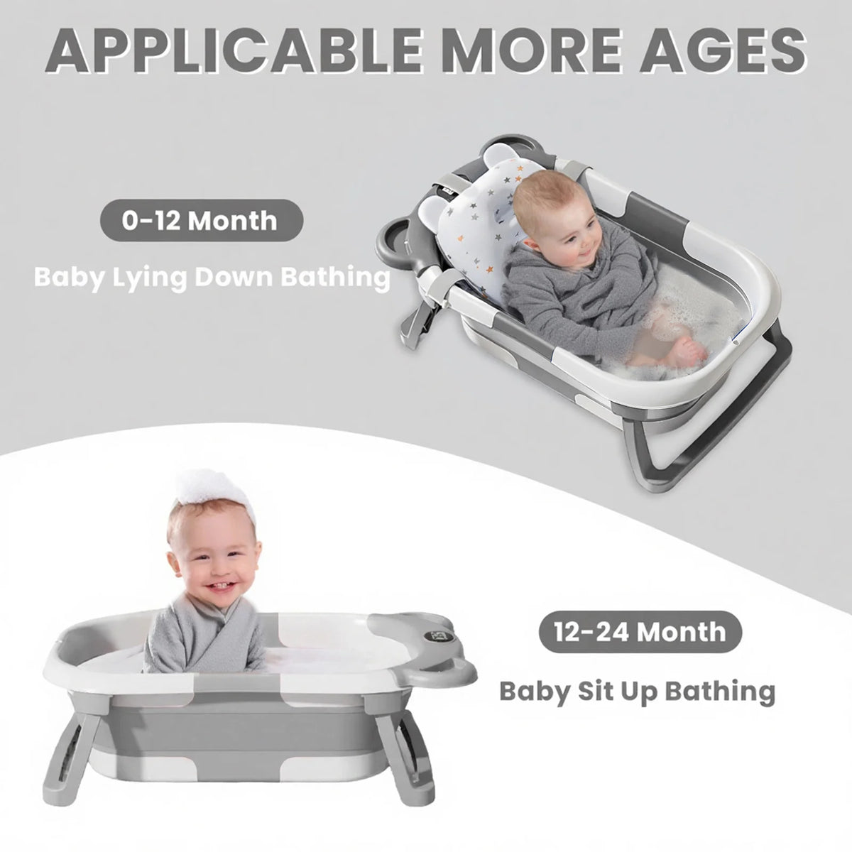 Portable Collapsible Baby Bathtub Featuring Thermometer And Cushion