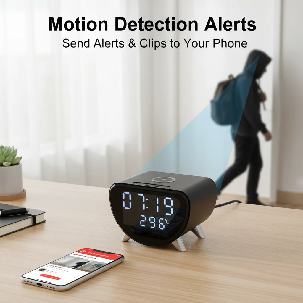 4K WiFi Clock Camera With Motion Detection And Wireless Charging