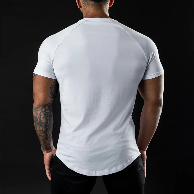 Plain O-Neck Short Sleeve Cotton Gym T-Shirt For Men
