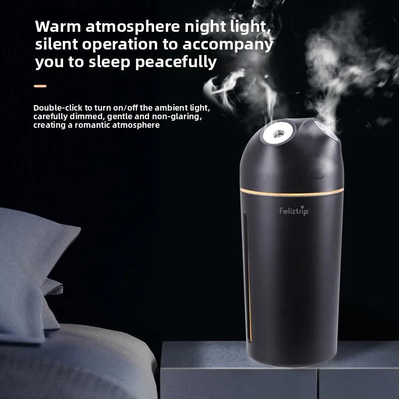 Portable Dual Nozzle Humidifier With Silent Mist And Night Light