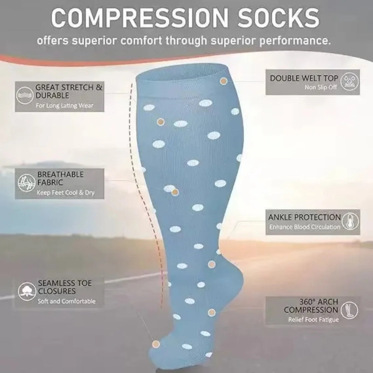 Nylon Knee High Compression Socks For Wide Calves