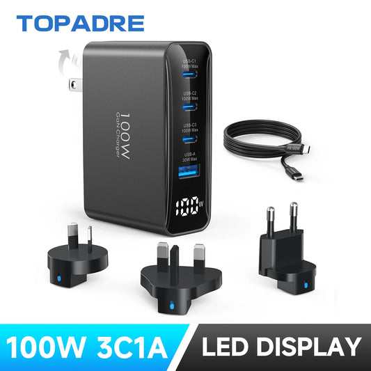 Topadre 100W USB C Travel Charger With Foldable GaN Adapter
