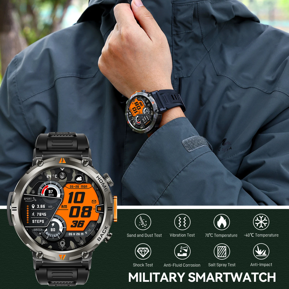 EIGIIS KE3 Bluetooth Smartwatch For Men With Heart Rate Monitor