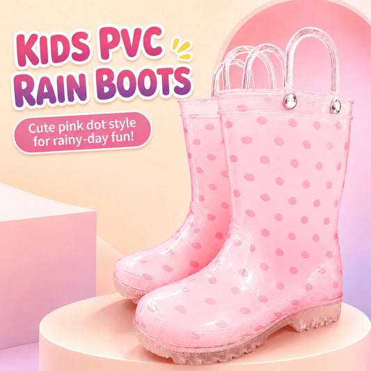 Girls Waterproof Rain Boots With Pull Handles For Outdoor Adventure