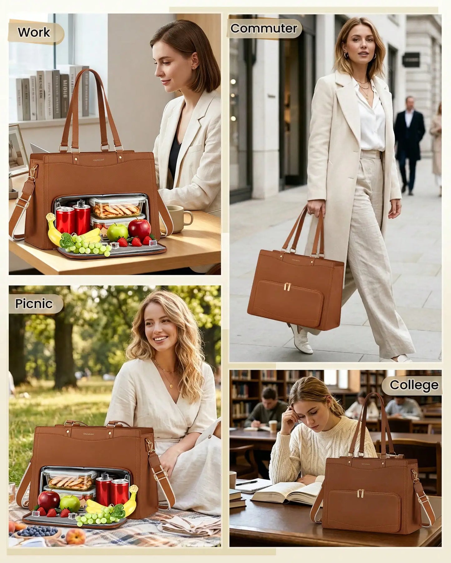 Professional Water Resistant Laptop Tote With Insulated Lunch Bag
