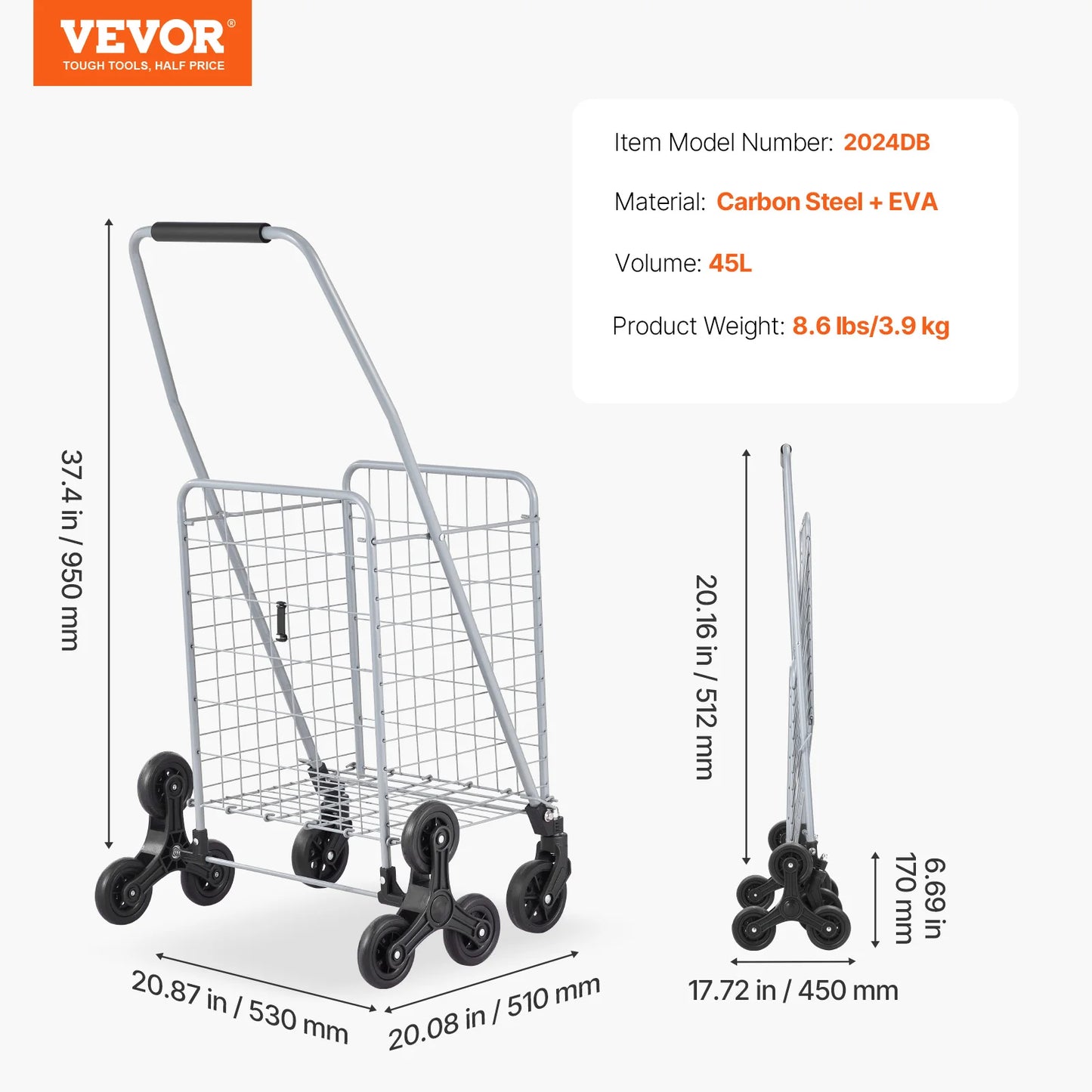 SucceBuy Folding Stair Climbing Shopping Cart With Wheels And Storage