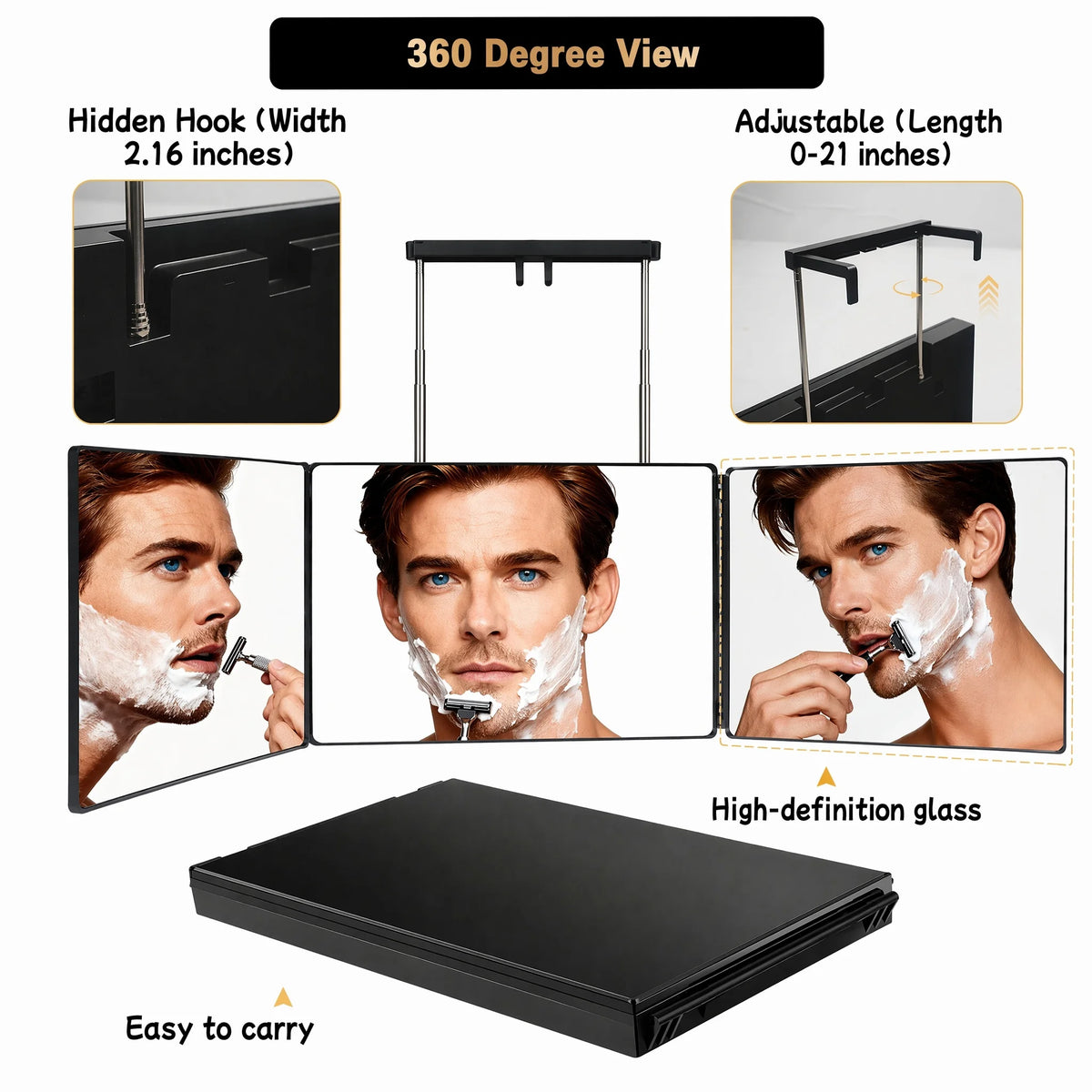 Adjustable Trifold Barber Mirror For Home Hair Styling