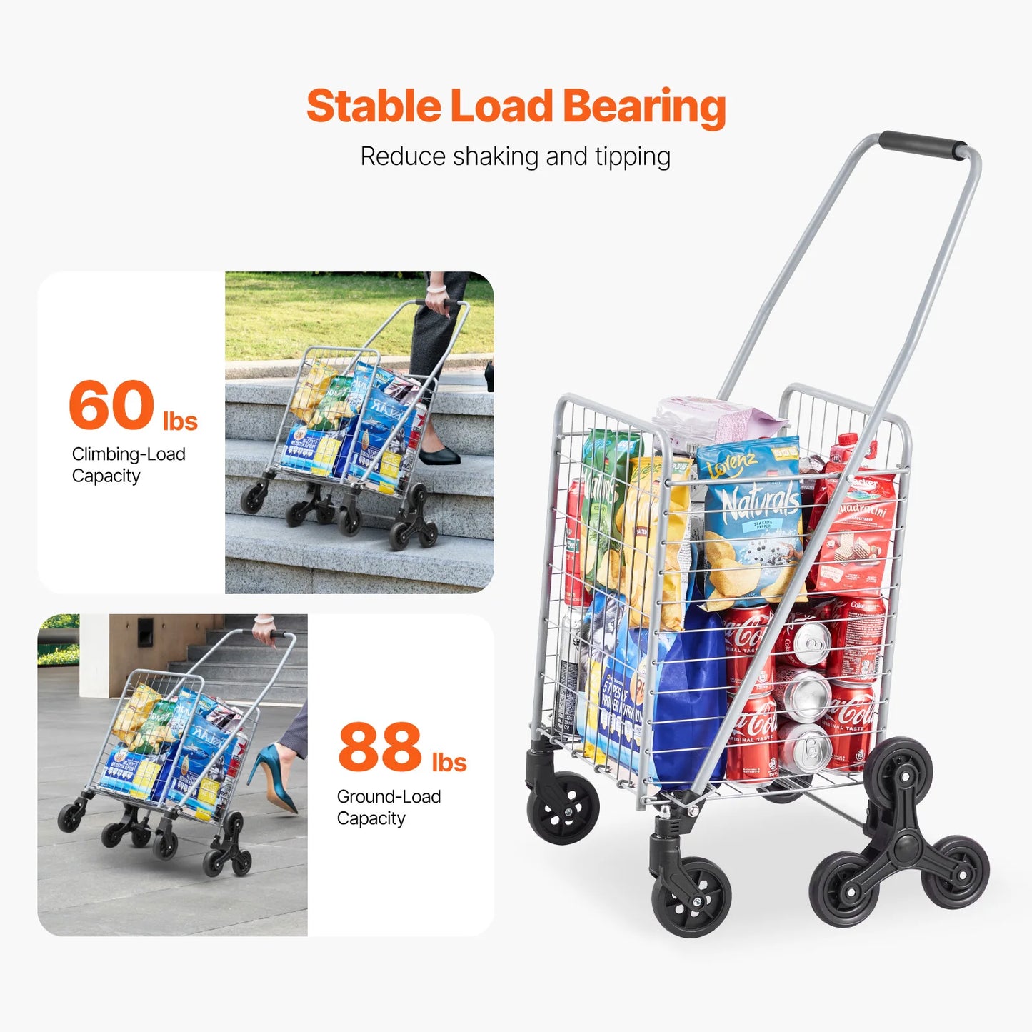 SucceBuy Folding Stair Climbing Shopping Cart With Wheels And Storage
