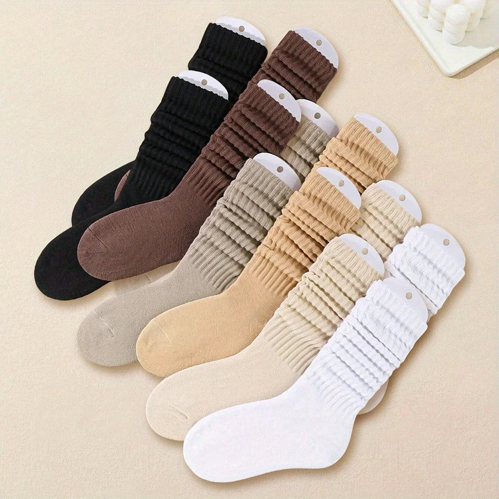 Women Pleated Mid Leg Socks Soft Polyester Knit Casual Daily Comfort