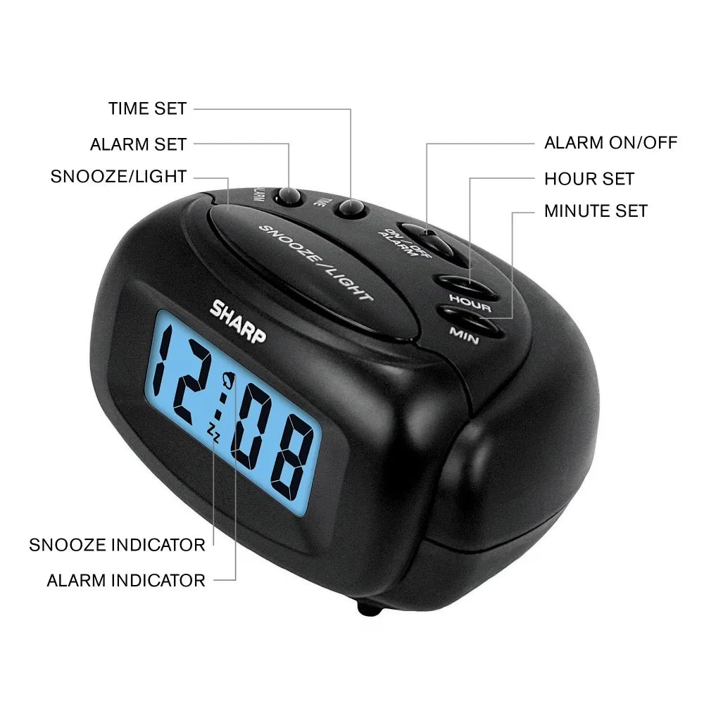 Portable Battery Digital Alarm Clock With LCD Screen And Snooze