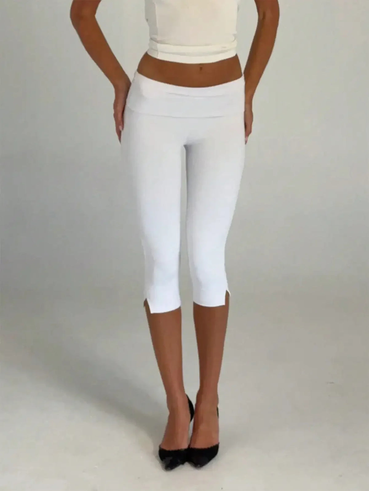 Y2K Low Waist Capri Leggings With Fold Over Split Hem