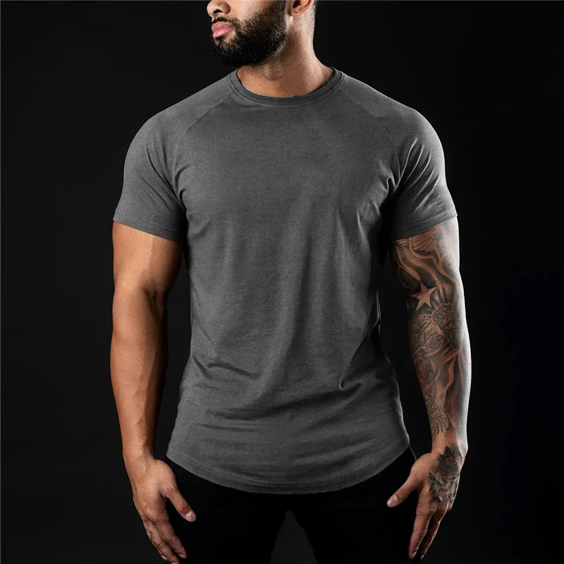 Plain O-Neck Short Sleeve Cotton Gym T-Shirt For Men