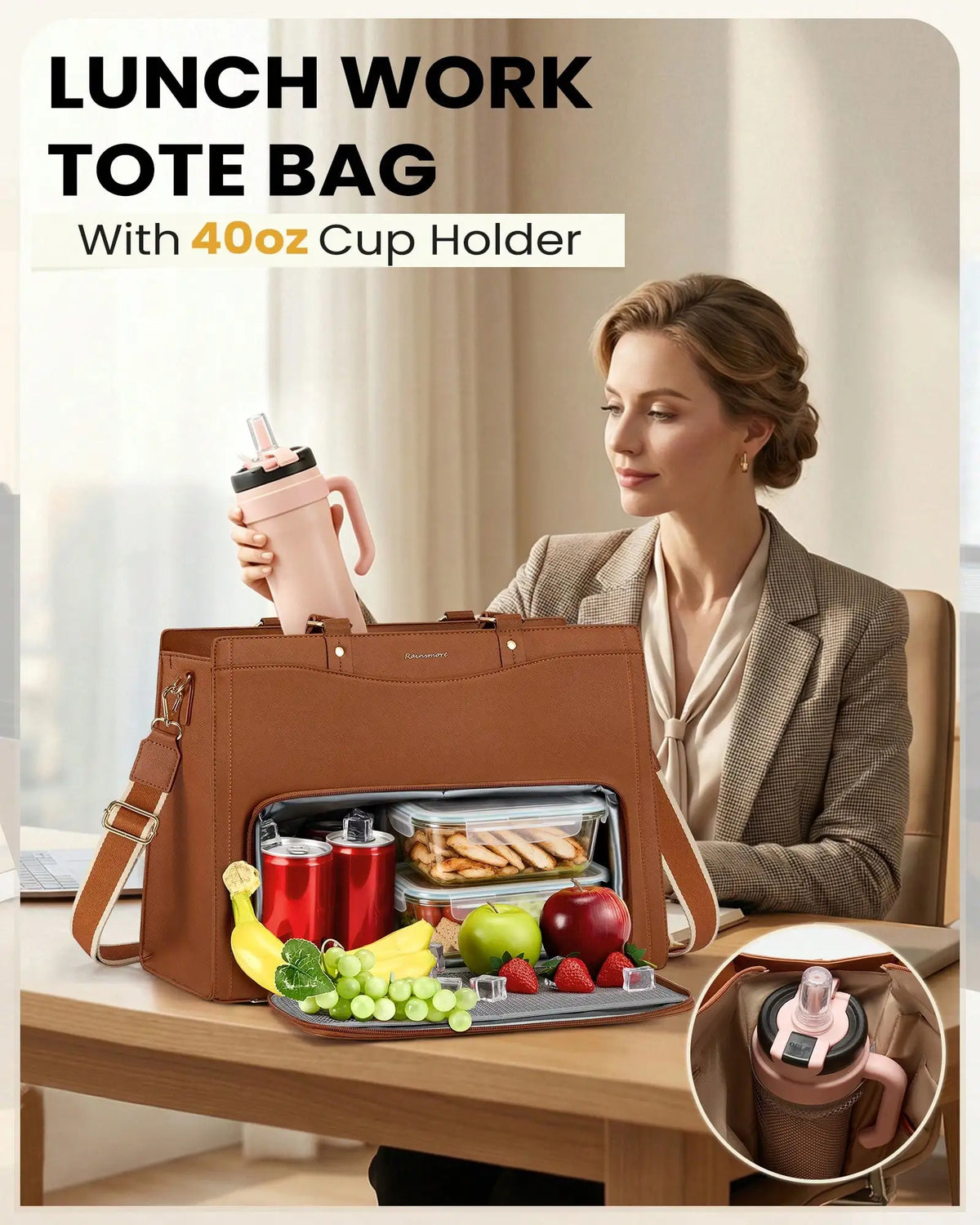 Professional Water Resistant Laptop Tote With Insulated Lunch Bag