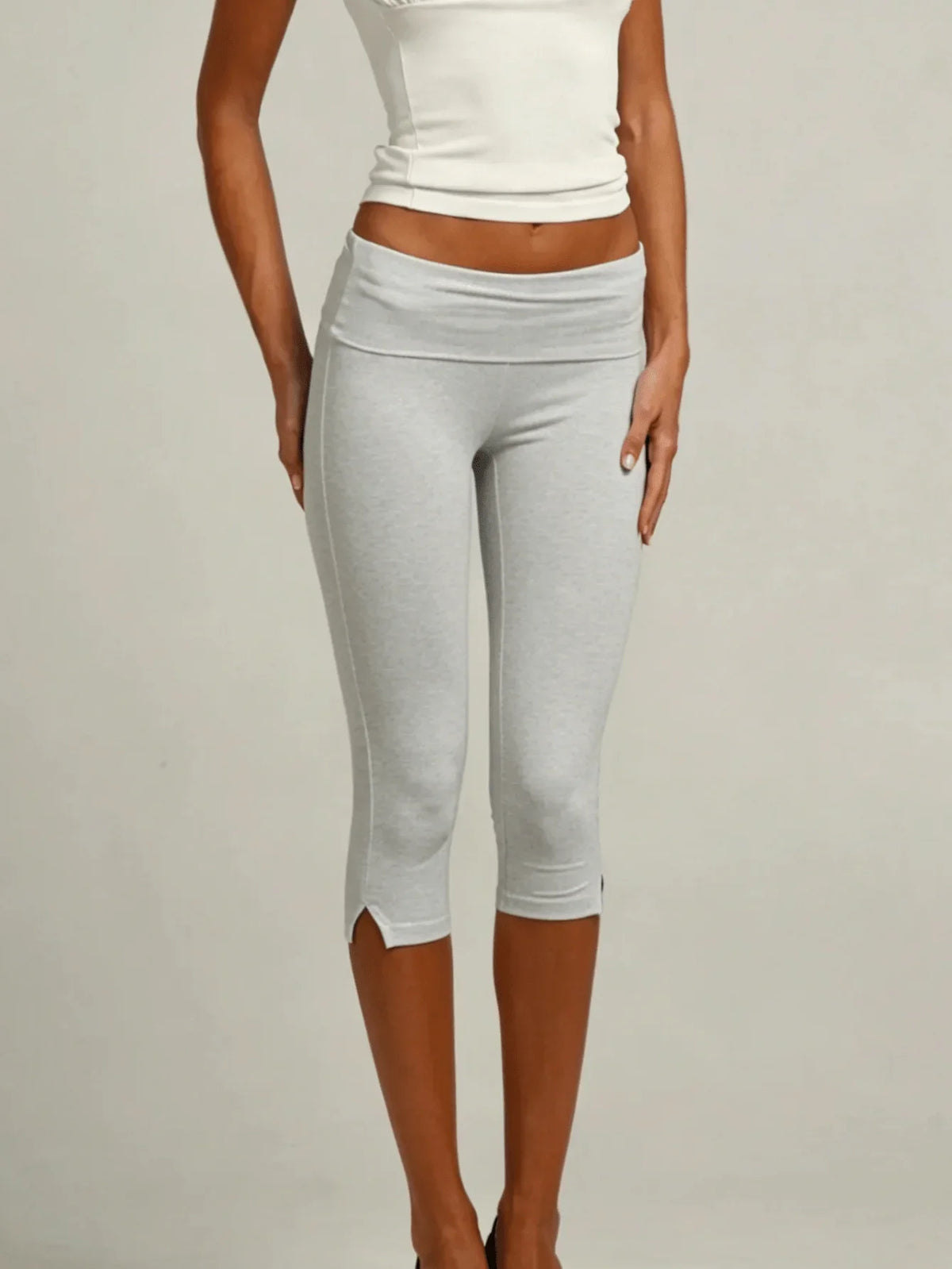 Y2K Low Waist Capri Leggings With Fold Over Split Hem