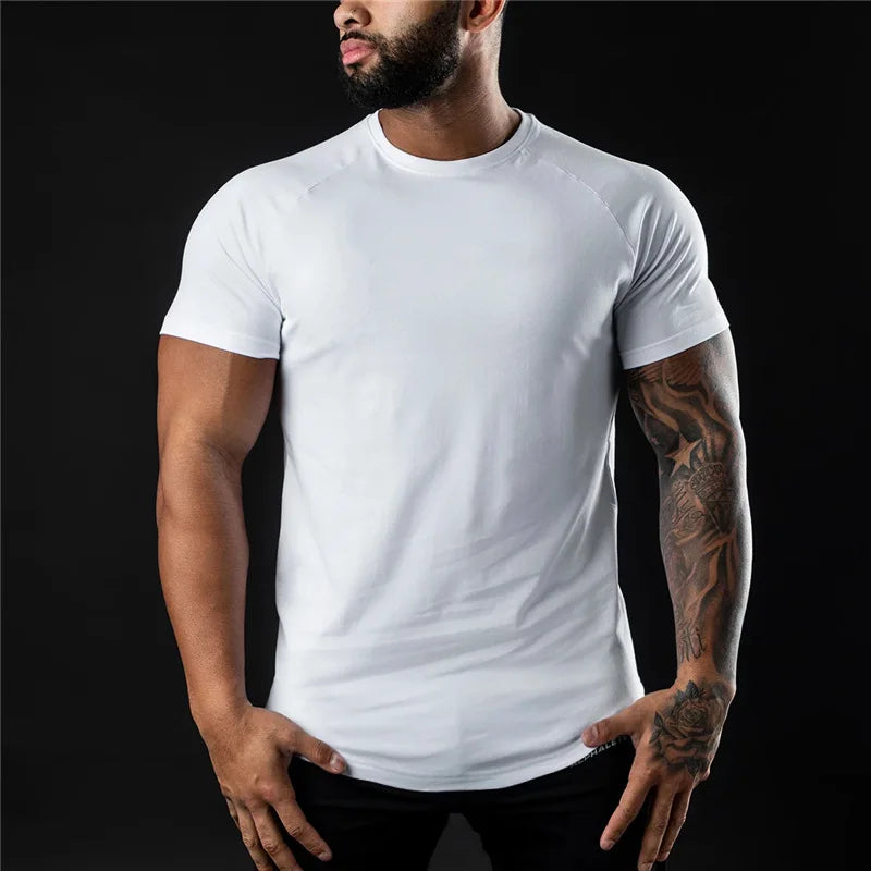 Plain O-Neck Short Sleeve Cotton Gym T-Shirt For Men