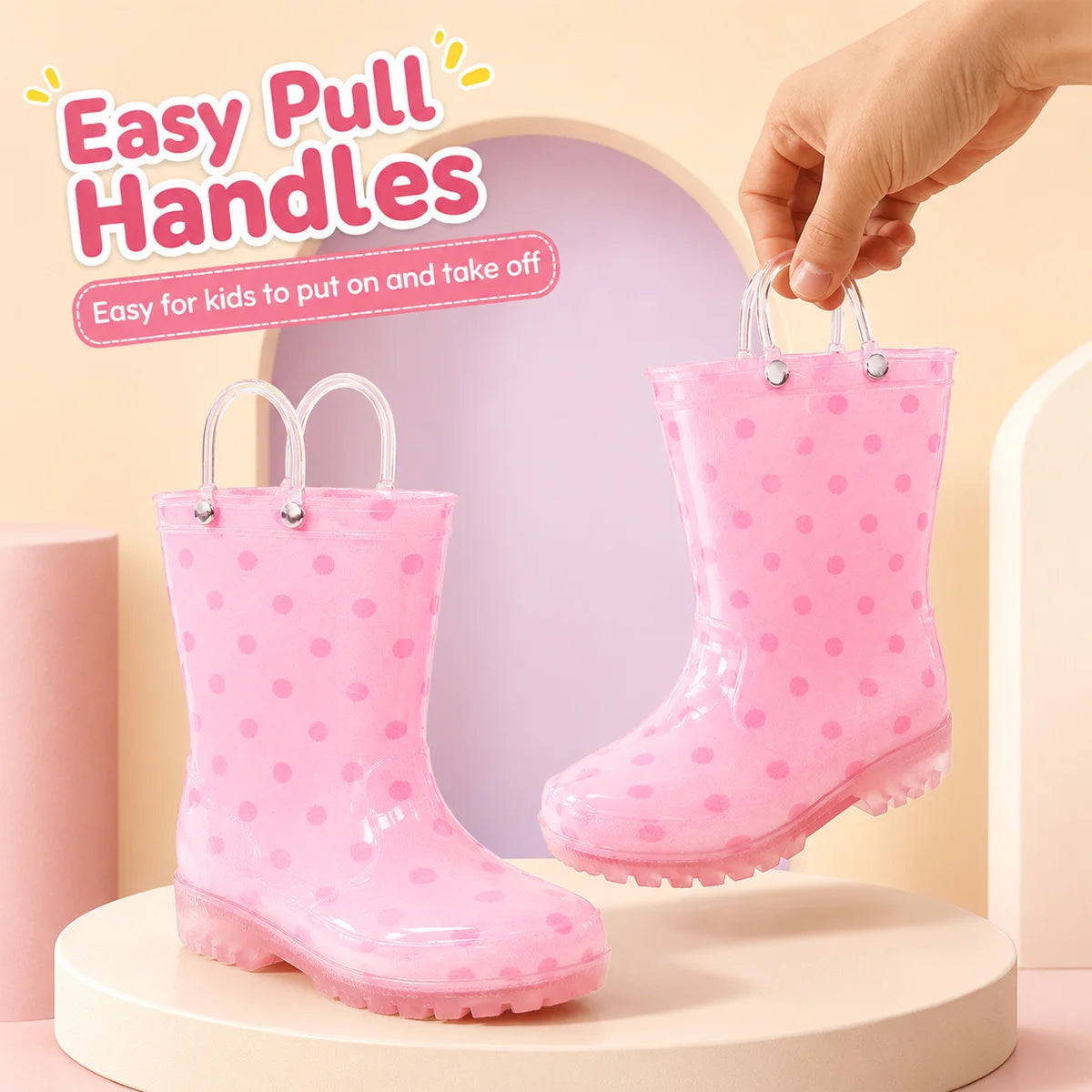 Girls Waterproof Rain Boots With Pull Handles For Outdoor Adventure