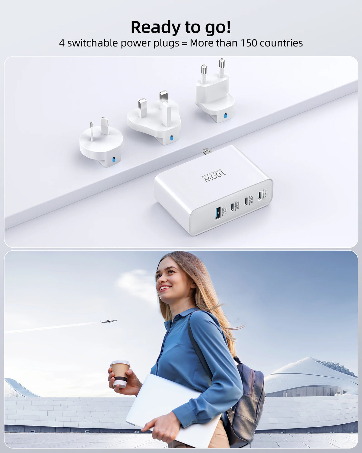 Topadre 100W USB C Travel Charger With Foldable GaN Adapter
