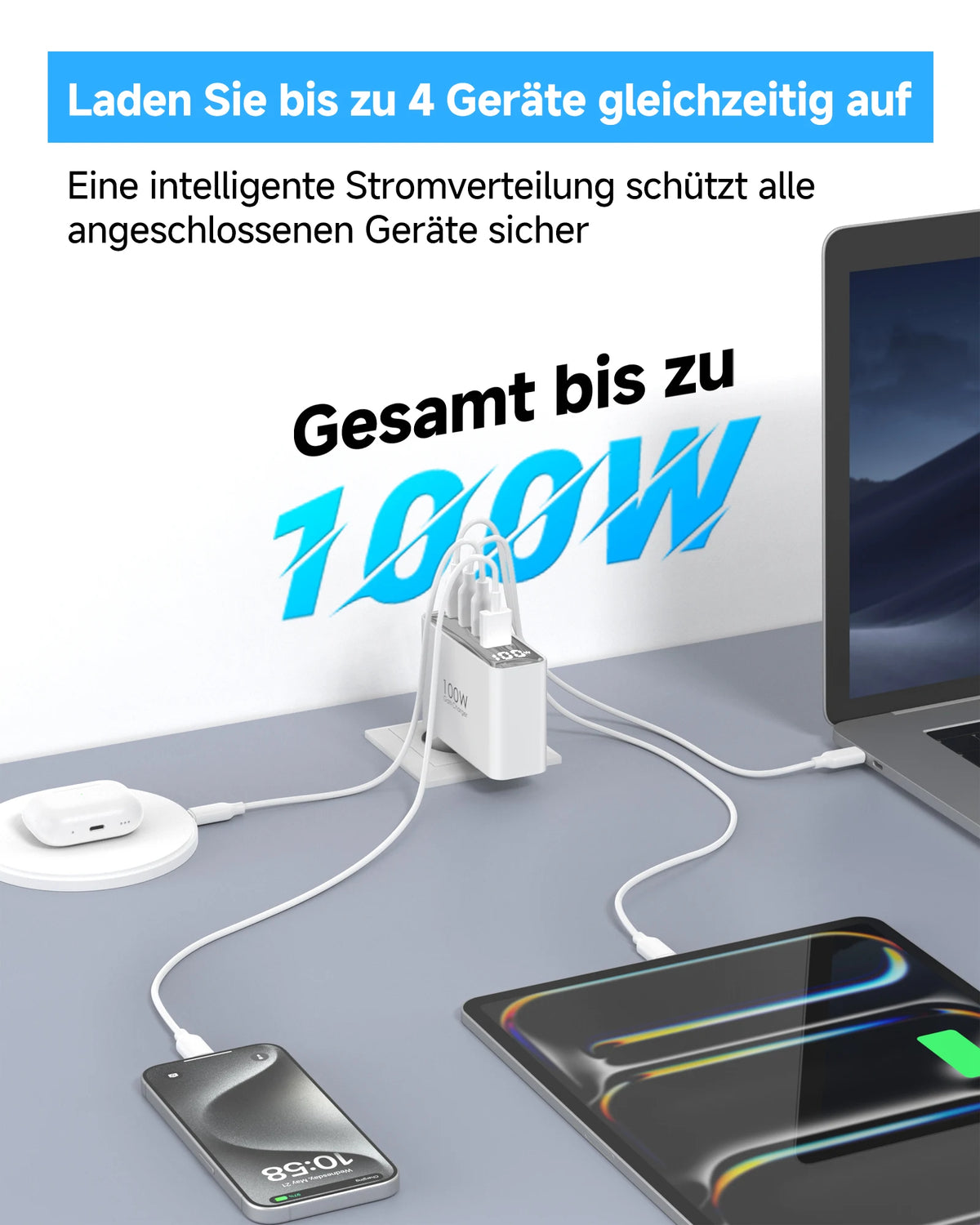 Topadre 100W USB C Travel Charger With Foldable GaN Adapter