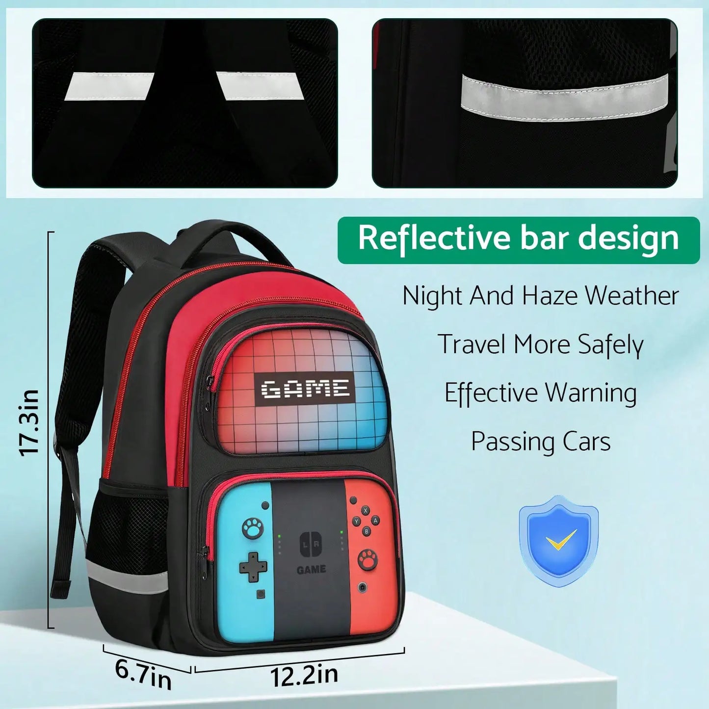 Kids Student Gamer Backpack Lightweight School Bookbag