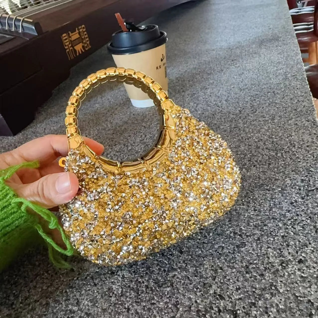 Luxury Brand Mini Heart Sh Sequined Acrylic Clutch Bag