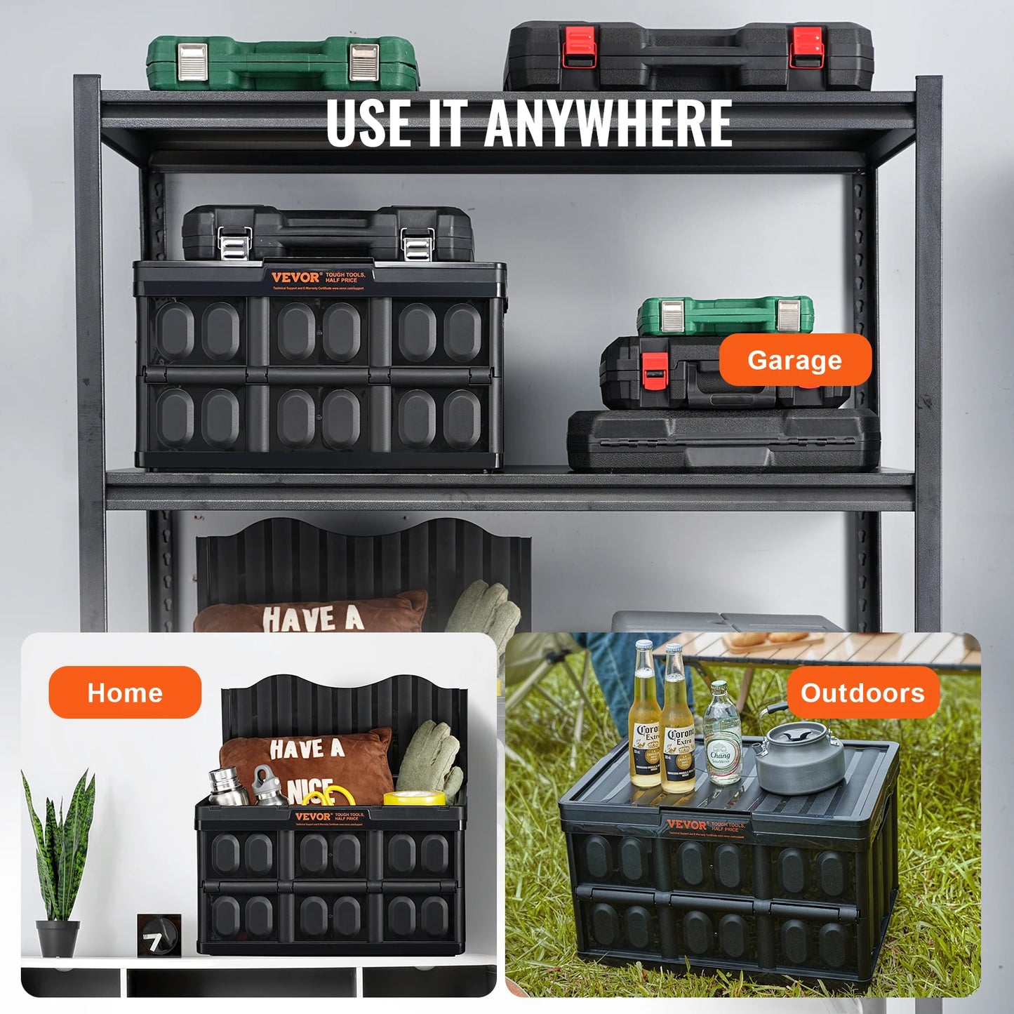 Set Of 3 Stackable Collapsible Storage Bins With Lids