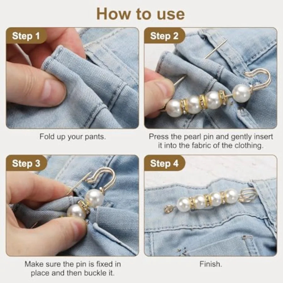 Pearl Crystal Safety Pin Brooch Decorative Fashion Clothing Accessory