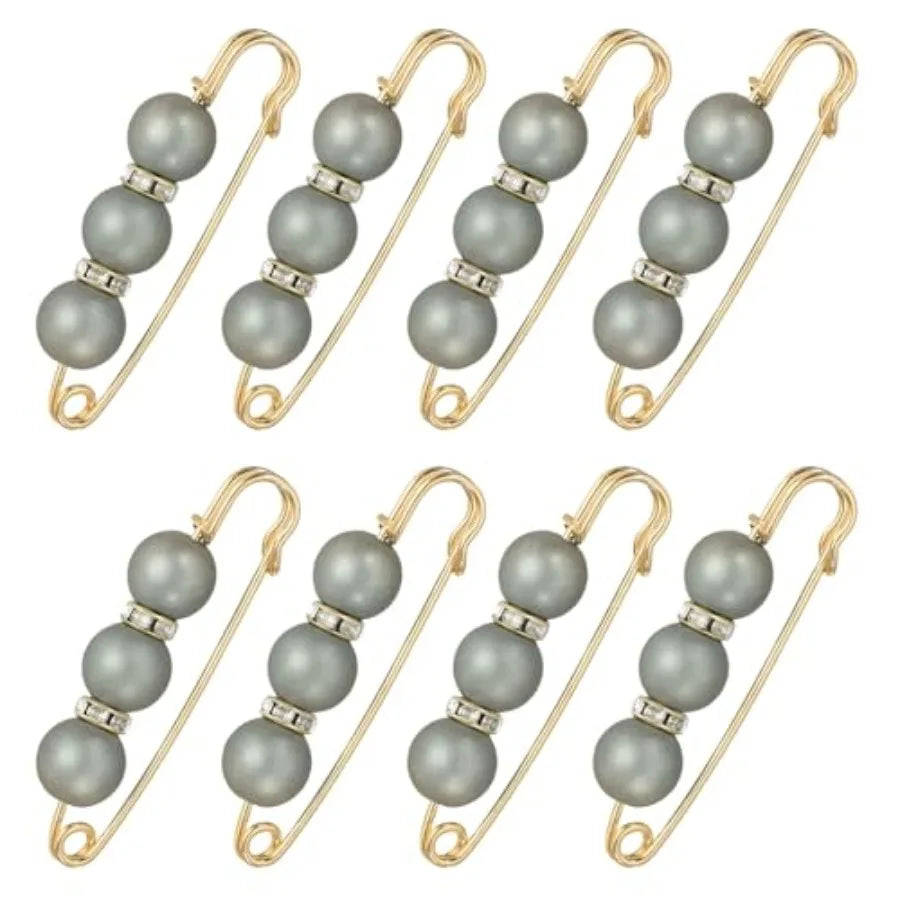 Pearl Crystal Safety Pin Brooch Decorative Fashion Clothing Accessory