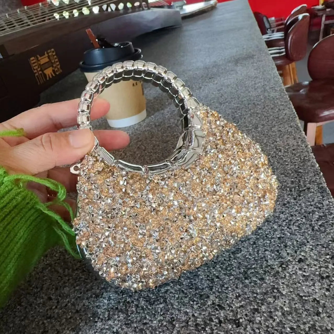 Luxury Brand Mini Heart Sh Sequined Acrylic Clutch Bag
