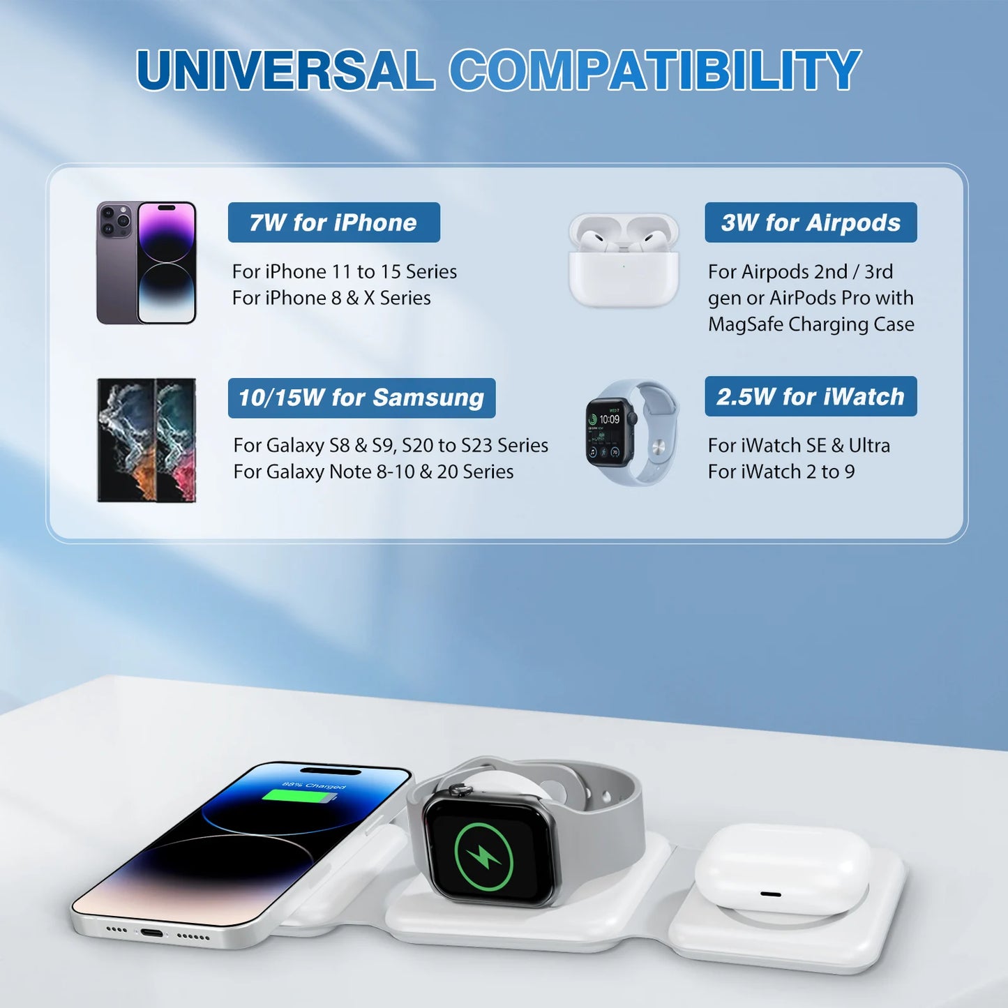 15W Magnetic Wireless 3 In 1 Foldable Charging Station