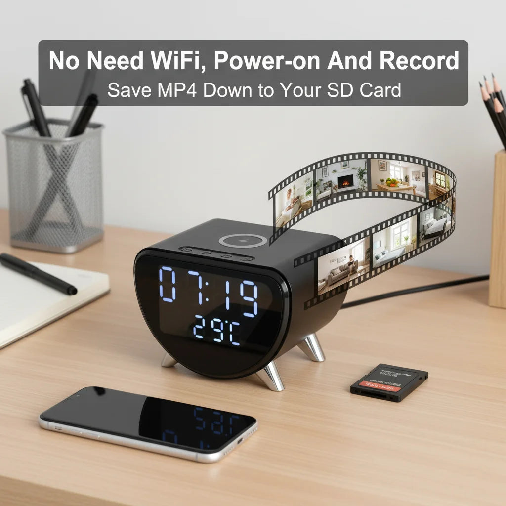 4K WiFi Clock Camera With Motion Detection And Wireless Charging