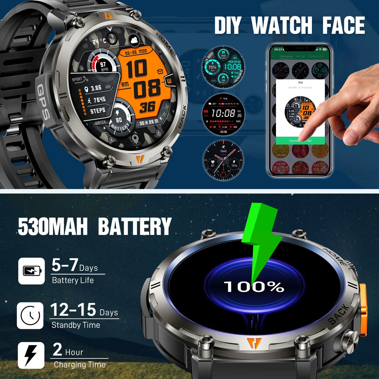EIGIIS KE3 Bluetooth Smartwatch For Men With Heart Rate Monitor