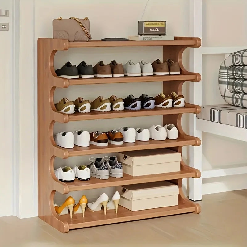 Premium Wood Grain Shoe Rack With Practical Multi Shelf Storage