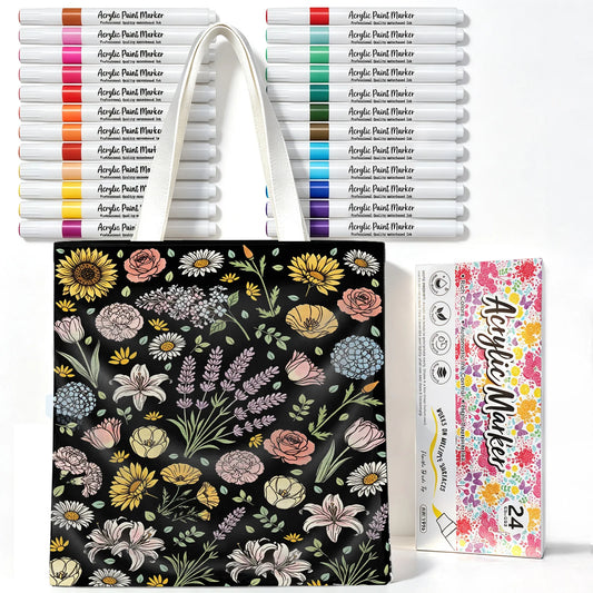 Canvas Tote Bag DIY Art Kit With 24 Acrylic Markers