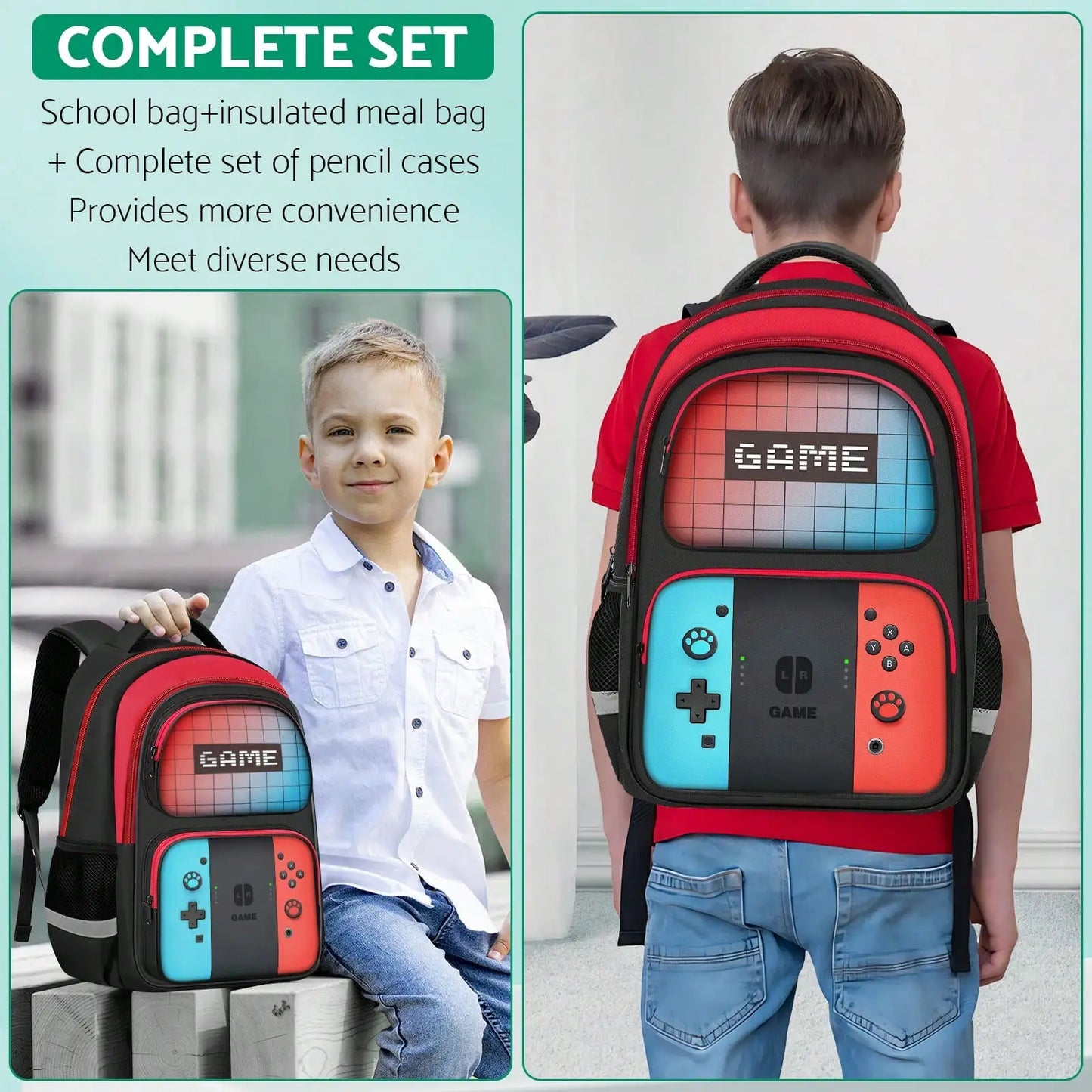 Kids Student Gamer Backpack Lightweight School Bookbag