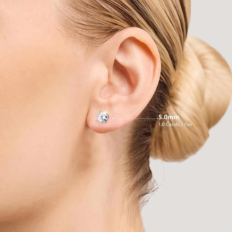 Attagems D VVS1 Moissanite Four Claw Sterling Silver Stud Earrings