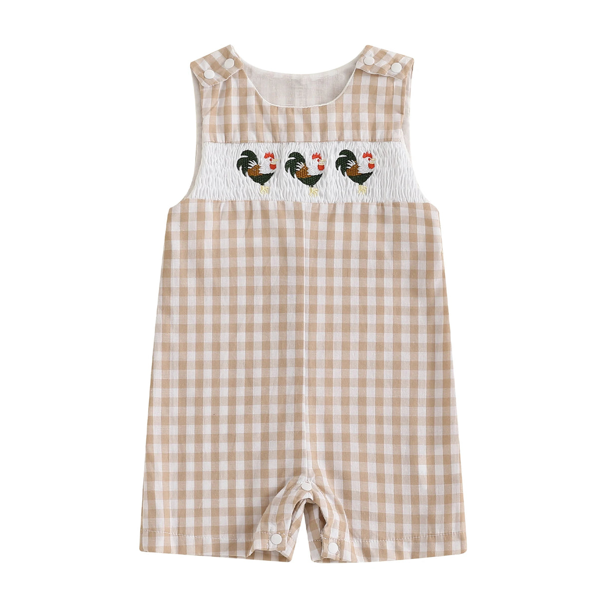 Cotton Polyester Baby Romper With Embroidery And Buttons