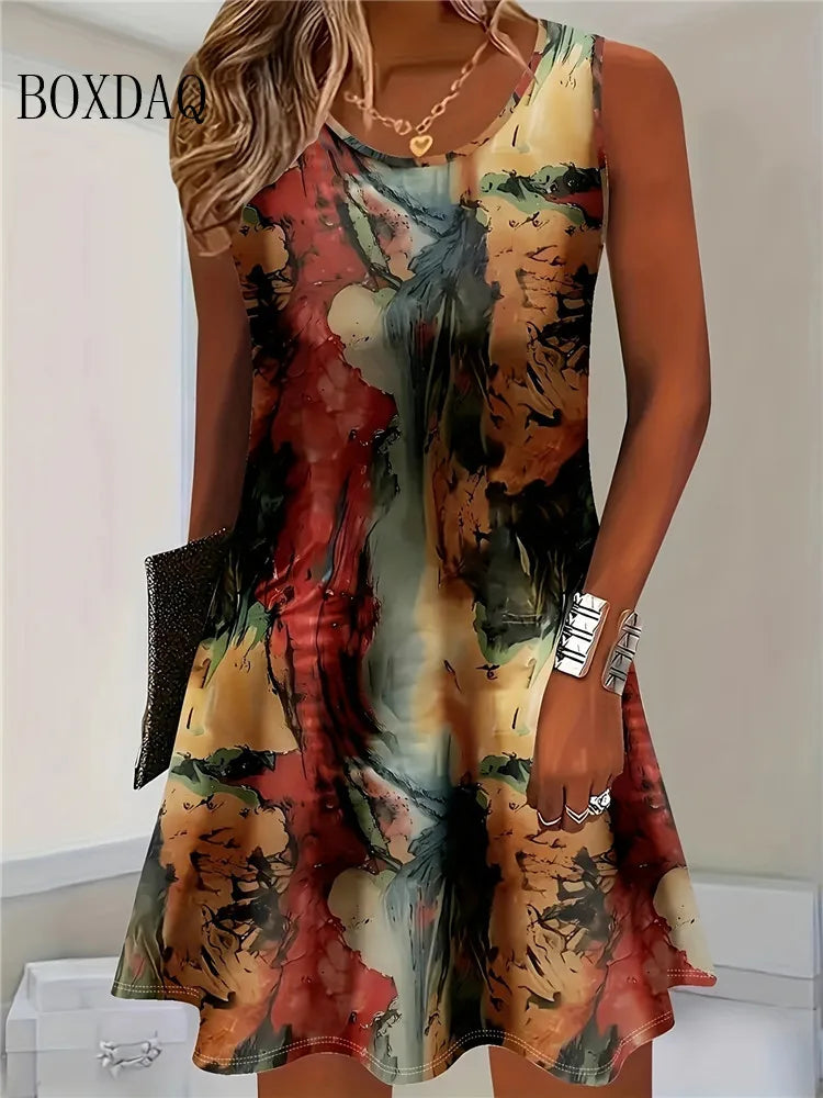 Boxdaq Women Bohemian Sleeveless Floral Knit Summer Beach Dress