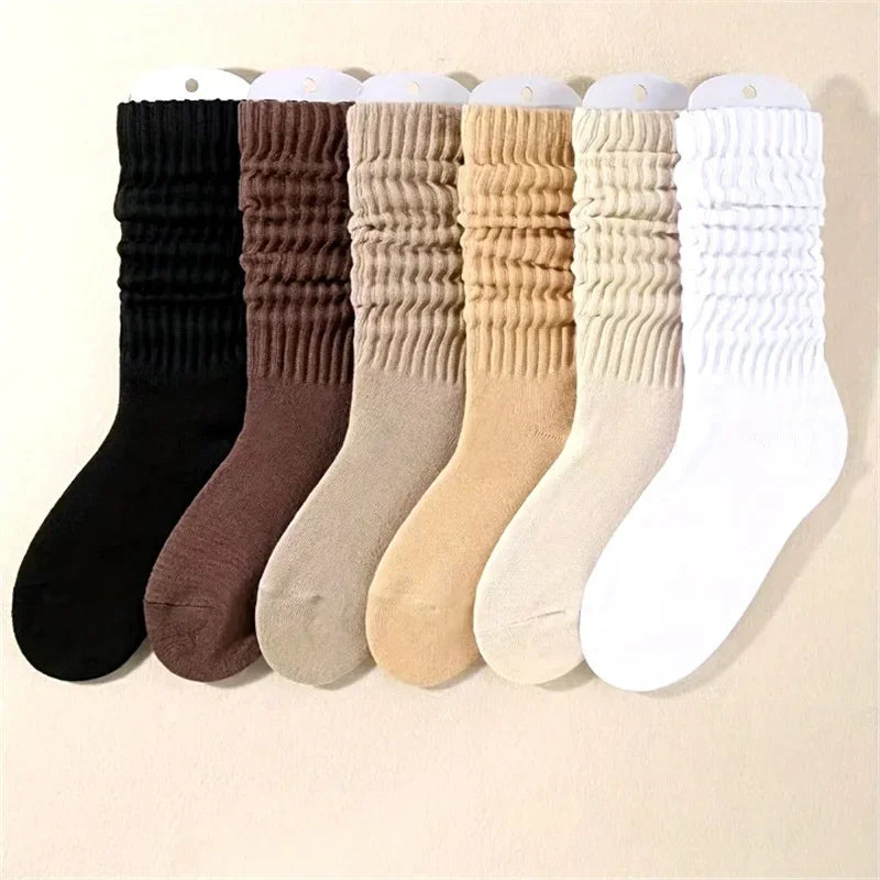 Women Pleated Mid Leg Socks Soft Polyester Knit Casual Daily Comfort