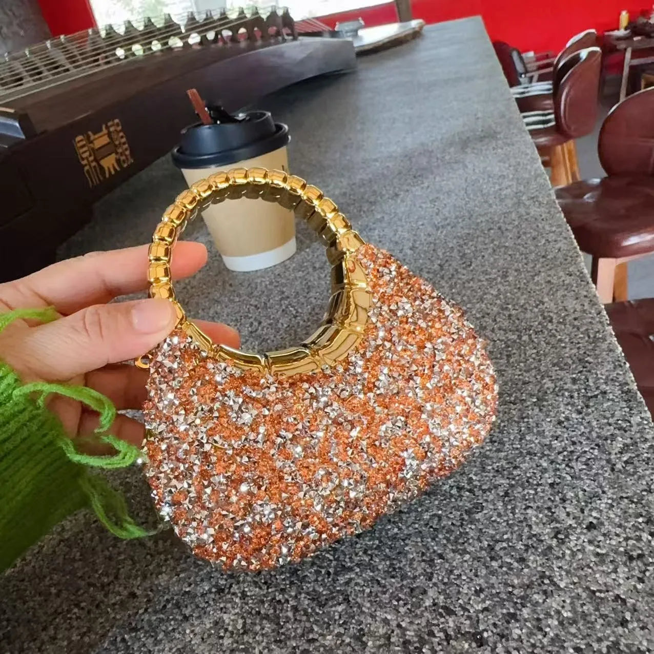 Luxury Brand Mini Heart Sh Sequined Acrylic Clutch Bag