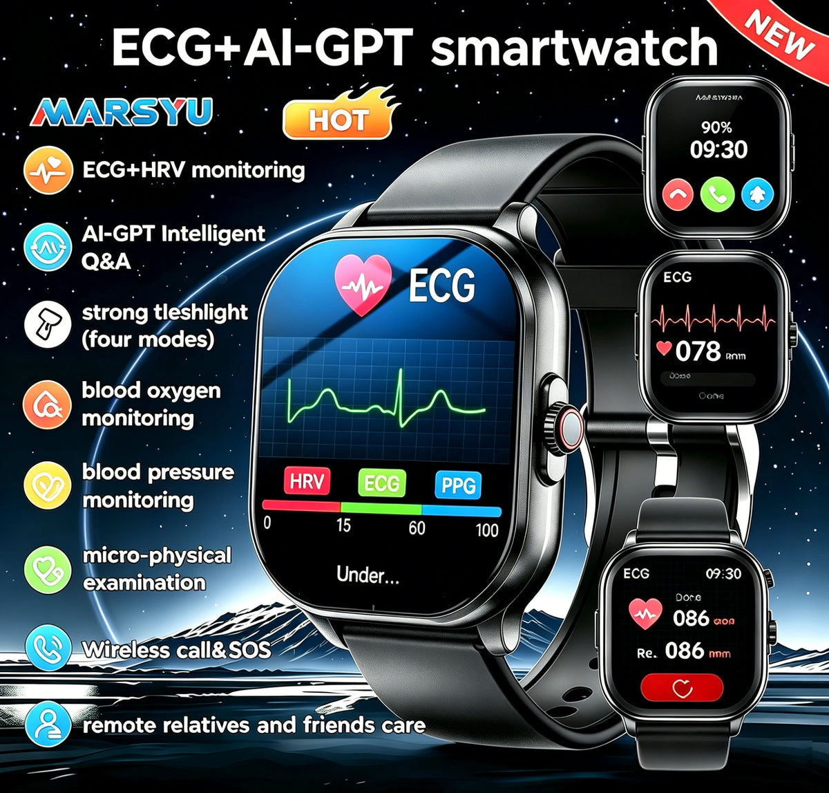 ECG PPG Smartwatch For Women With Blood Pressure Tracking