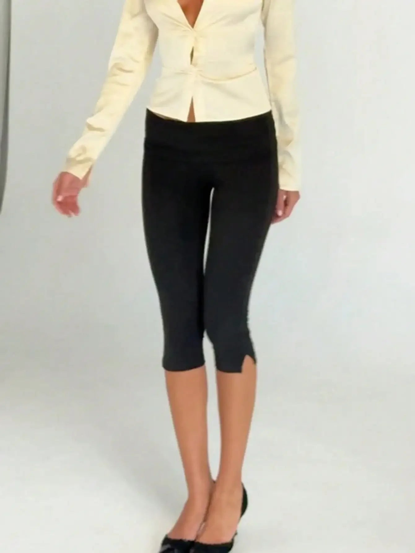 Y2K Low Waist Capri Leggings With Fold Over Split Hem