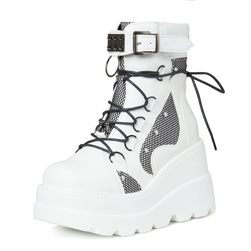 Gothic Platform Wedge Ankle Boots For Women Buckle Strap